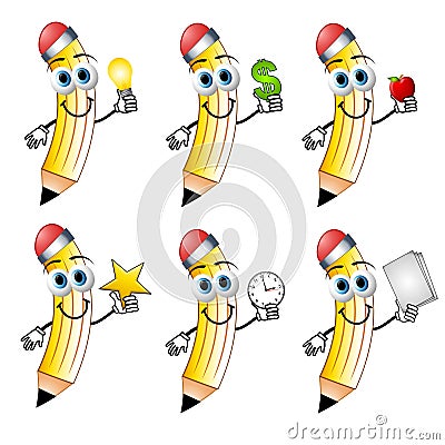 Cartoon Pencils Holding Objects Cartoon Illustration