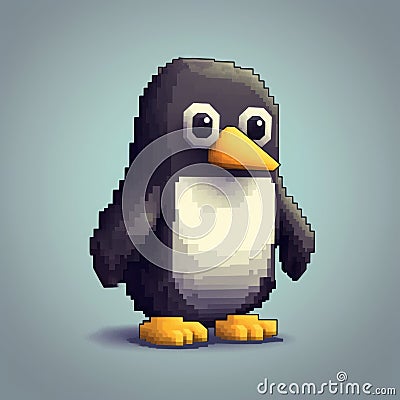 Cute Penguin Character In Realistic Pixel Art Style Stock Photo