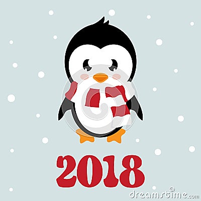 Cartoon penguin with scarf and text Vector Illustration