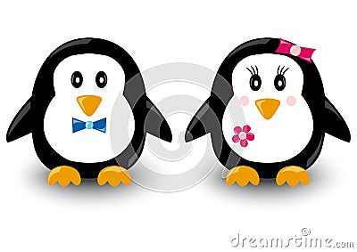 Cartoon penguins, boy and girl, vector Cartoon Illustration