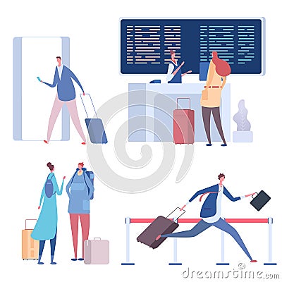 Cartoon people in airport vector illustration flat Vector Illustration