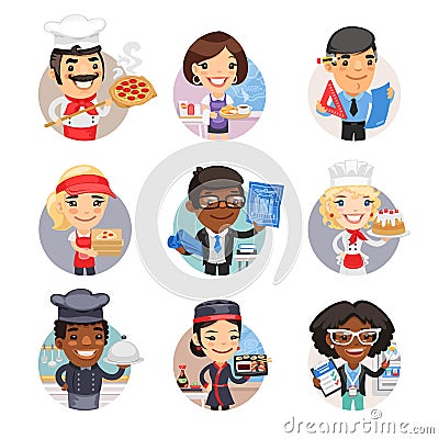 Cartoon People Avatars with Different Professions Vector Illustration