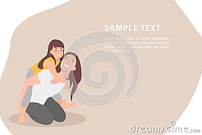 Cartoon people character design banner template mother and child having fun and giving piggyback Vector Illustration