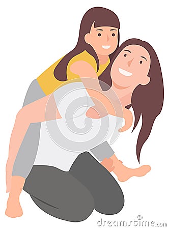 Cartoon people character design mother and child having fun and giving piggyback Vector Illustration