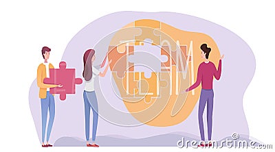 Cartoon people engaged in teamwork teambuilding Vector Illustration