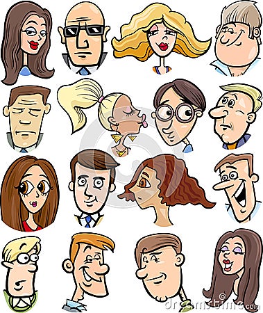 Cartoon people characters faces Vector Illustration