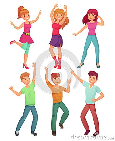 Cartoon people dance. Adult persons smiling and dancing at disco party. Funny partying person vector illustration set Vector Illustration