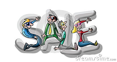 Cartoon people gathered together and formed a sale text vector Vector Illustration