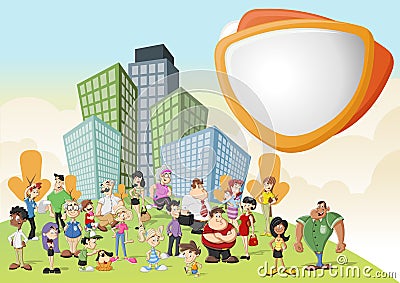 Cartoon people on green park in the city Vector Illustration