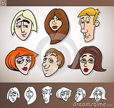 Cartoon people heads set illustration Vector Illustration