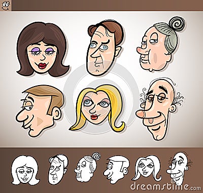 Cartoon people heads set illustration Vector Illustration