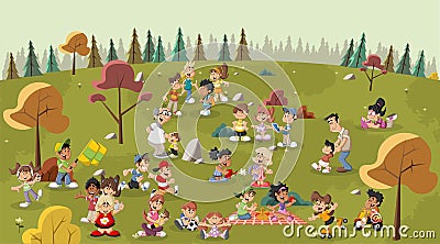 Cartoon people in the park Vector Illustration