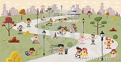 cartoon people in the park Vector Illustration