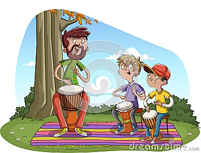 Percussion music with djembe. Vector Illustration