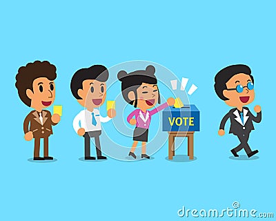 Cartoon people putting voting paper in the ballot box Vector Illustration