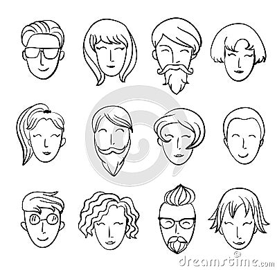 Cartoon people's heads. Characters design Vector Illustration