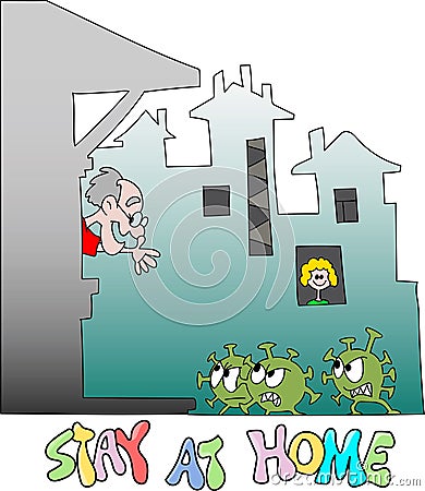 Cartoon people staying at home to be safe from corona virus vector illustration Vector Illustration