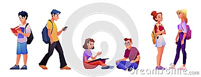 Cartoon people university man woman students set Vector Illustration