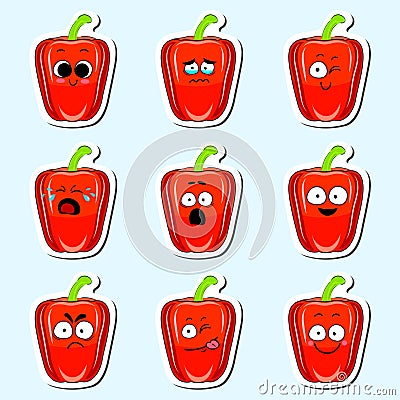 Cartoon pepper cute character face sticker. Vector Illustration