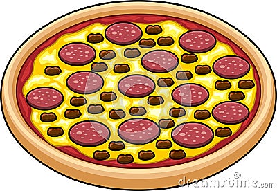 Cartoon Pepperoni Pizza Vector Illustration