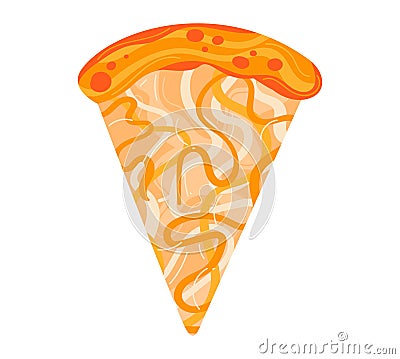 Cartoon pepperoni pizza slice with melting cheese. Delicious Italian fast food meal vector illustration Vector Illustration