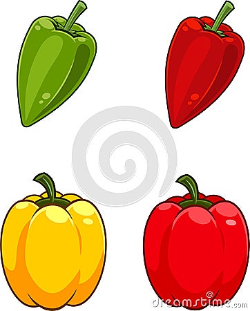Cartoon Peppers Vegetable Food. Vector Hand Drawn Collection Set Vector Illustration