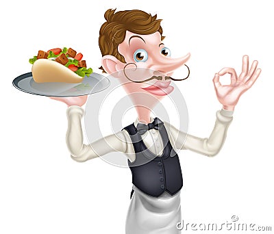 Cartoon Perfect Kebab Pita Waiter Vector Illustration