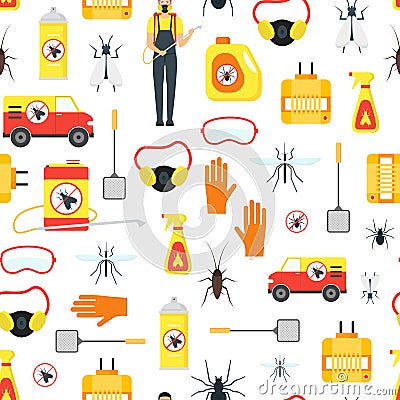 Cartoon Pest Control Service Business Seamless Pattern Background . Vector Vector Illustration