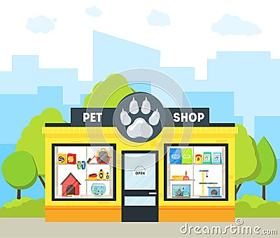 Cartoon Pet Shop Building. Vector Vector Illustration