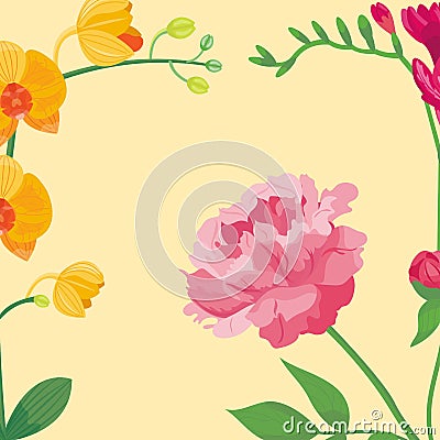 Cartoon petal vintage floral background vector bouquet garden flower botanical natural peonies illustration and summer Vector Illustration