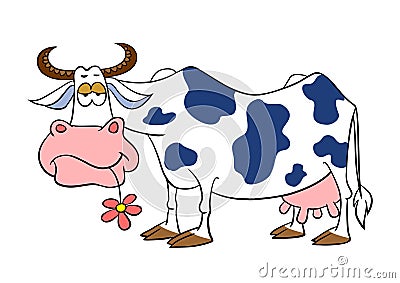 Cartoon phlegmatic cow. Vector illustration isolated on white. Cartoon motley cow Vector Illustration