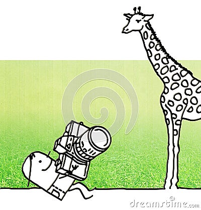 Cartoon photographer with giraffe Cartoon Illustration