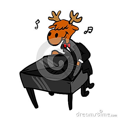 Cartoon Pianist Moose Cartoon Illustration