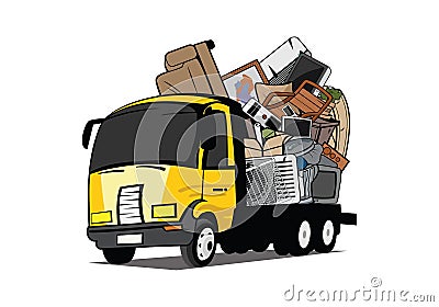 Cartoon pickup truck loaded full of household junk design illustration Vector Illustration