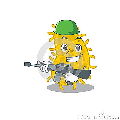 A cartoon picture of bacteria spirilla in Army style with machine gun Vector Illustration