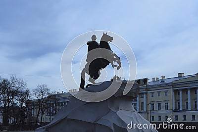 Cartoon picture of Bronze Horseman, equestrian statue of Peter the Great in the Senate Square in Saint Petersburg, Russia. Stock Photo