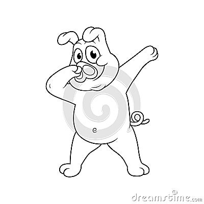 cartoon pig is doing dubbing line art Vector Illustration