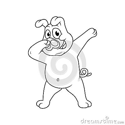 cartoon pig is doing dubbing with sweet smile line art Stock Photo