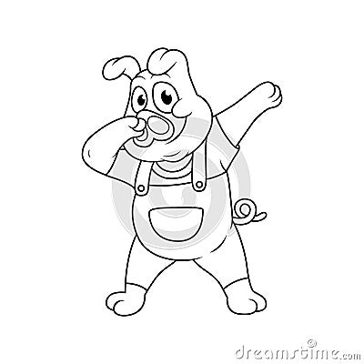 cartoon pig farmer is doing dubbing Vector Illustration