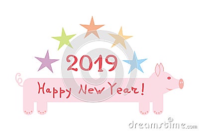 Cartoon pig with the inscription Happy new year. Year of the pig. Vector picture. Vector Illustration