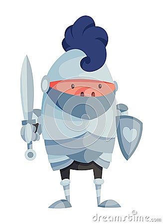 Cartoon pig in knightly armor with a sword. Illustration for funny kids game. T-shirt vector logo design Vector Illustration