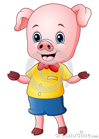 Cartoon pig raising his arms Vector Illustration