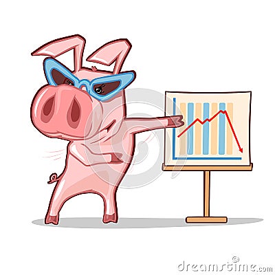 Cartoon pig wearing glasses Vector Illustration