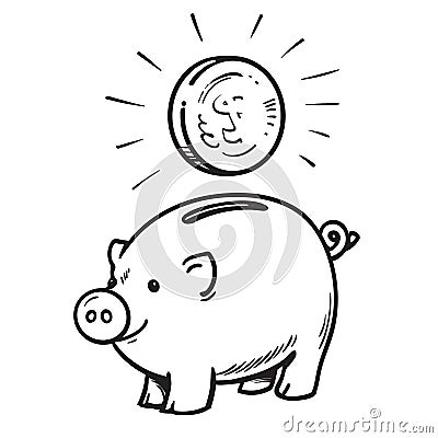 Cartoon piggy bank with coin Vector Illustration