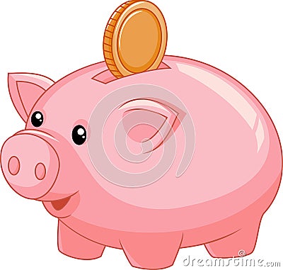 Cartoon Piggy bank with coin Vector Illustration