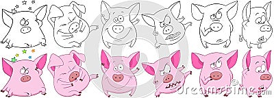 Cartoon pigs set Vector Illustration