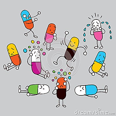 Cartoon pills Vector Illustration