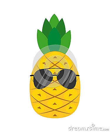 A cartoon pineapple in glasses. Flat style. Vector illustration Vector Illustration