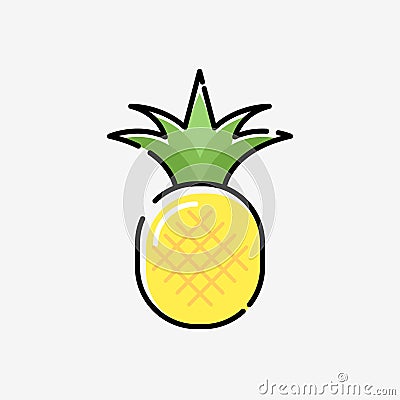 Cartoon pineapple vector cute silhouette exotic simple icon. Pineapple illustration flat fruit logo Vector Illustration