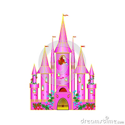 Cartoon pink castle Vector Illustration